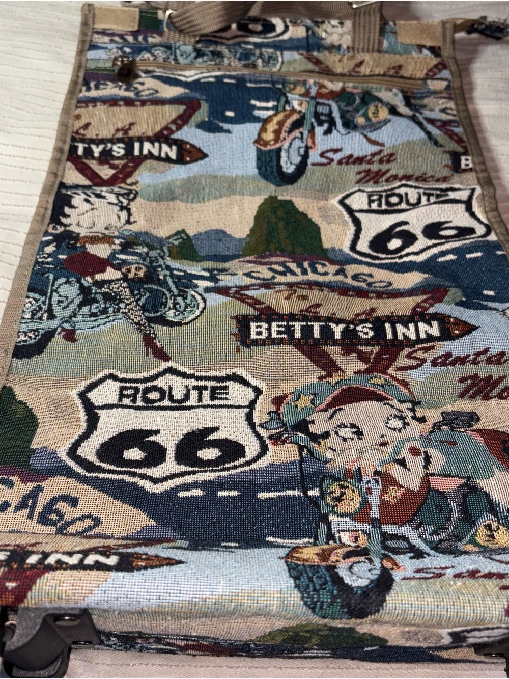 JadeRoute 66 Biker Betty Boop Tapestry Rolling Shopping Bag Tote Folds 12”x20”